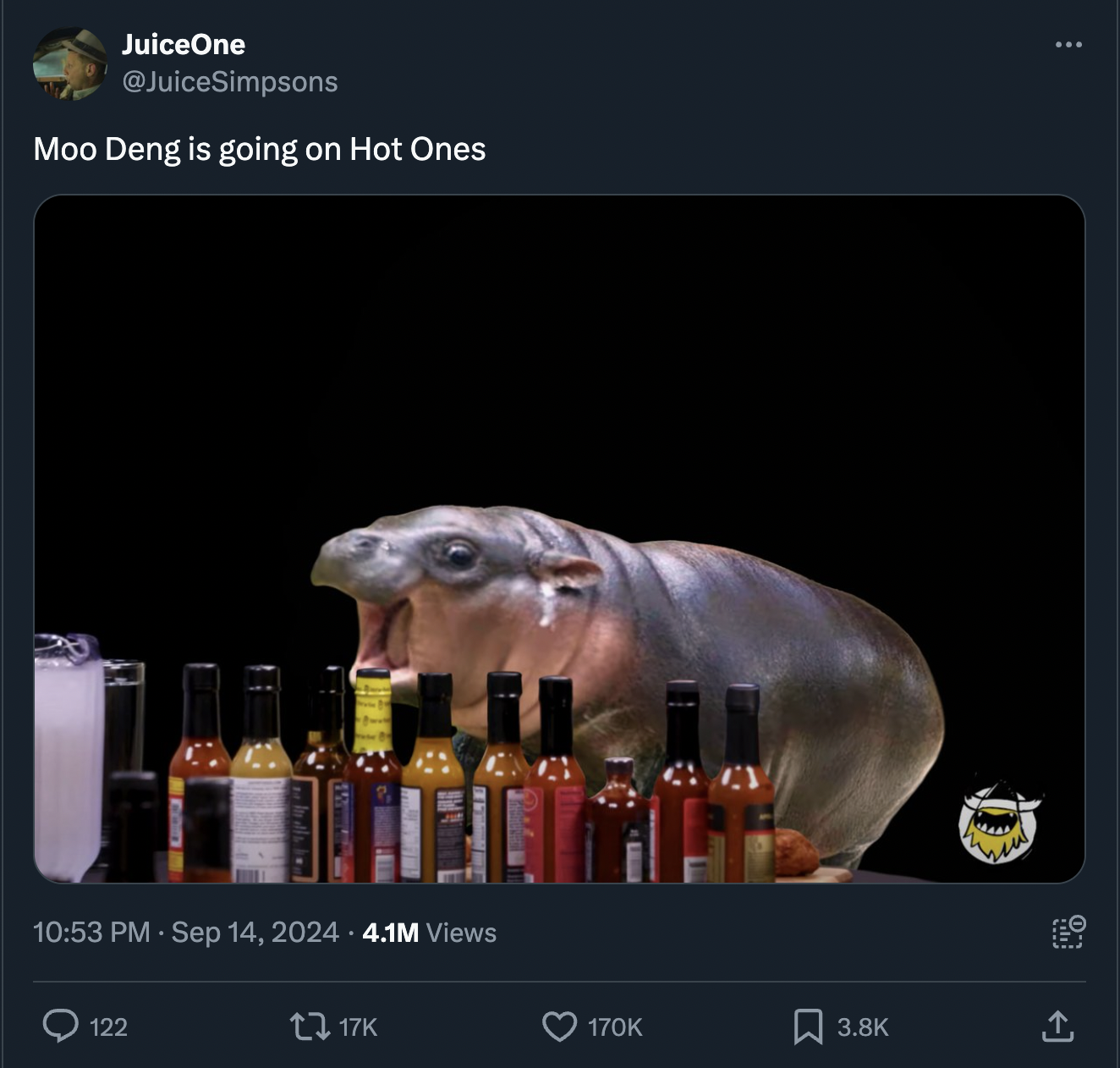 moo deng memes - screenshot - JuiceOne Moo Deng is going on Hot Ones 4.1M Views 1